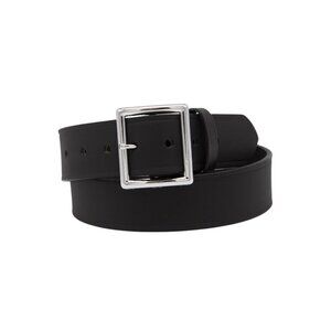 Boston Leather 1.75" Garrison Belt Black Leather Silver Square Buckle Si…